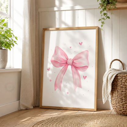 Personalised Strawberry & Bow Wall Art Print Set – Girls Bedroom Decor