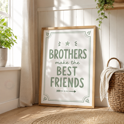 Big Bro, Little Bro – Sage Personalised Set of 3 Brothers Nursery Prints