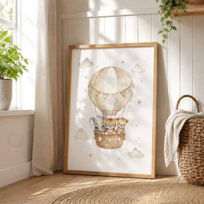 Dreamy Safari – Personalised Set of 3 Neutral Animal Nursery Prints