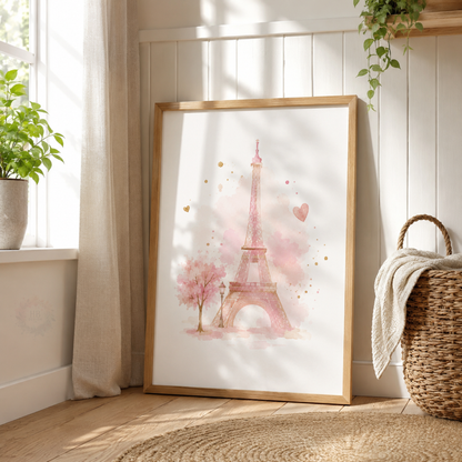 Personalised Paris Wall Art Print Set – Pink Eiffel Tower & Perfume Girls Bedroom Decor
