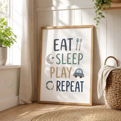 Personalised Boys Nursery Prints – Name Initial & Little Man Cave Wall Art Set