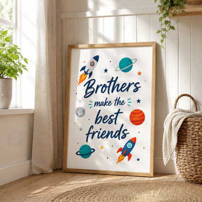 Space Brothers – Personalised Rocket & Planets Boys Print Set