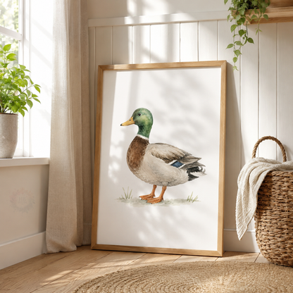 Duck Family Nursery Prints – Mallard, Duck & Ducklings Farm Animal Wall Art Set
