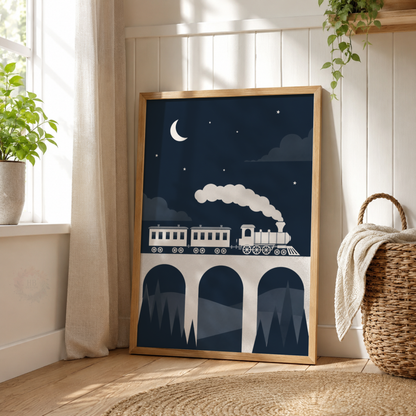 Vintage Train Wall Art Set – Mountain Railway Nursery Prints