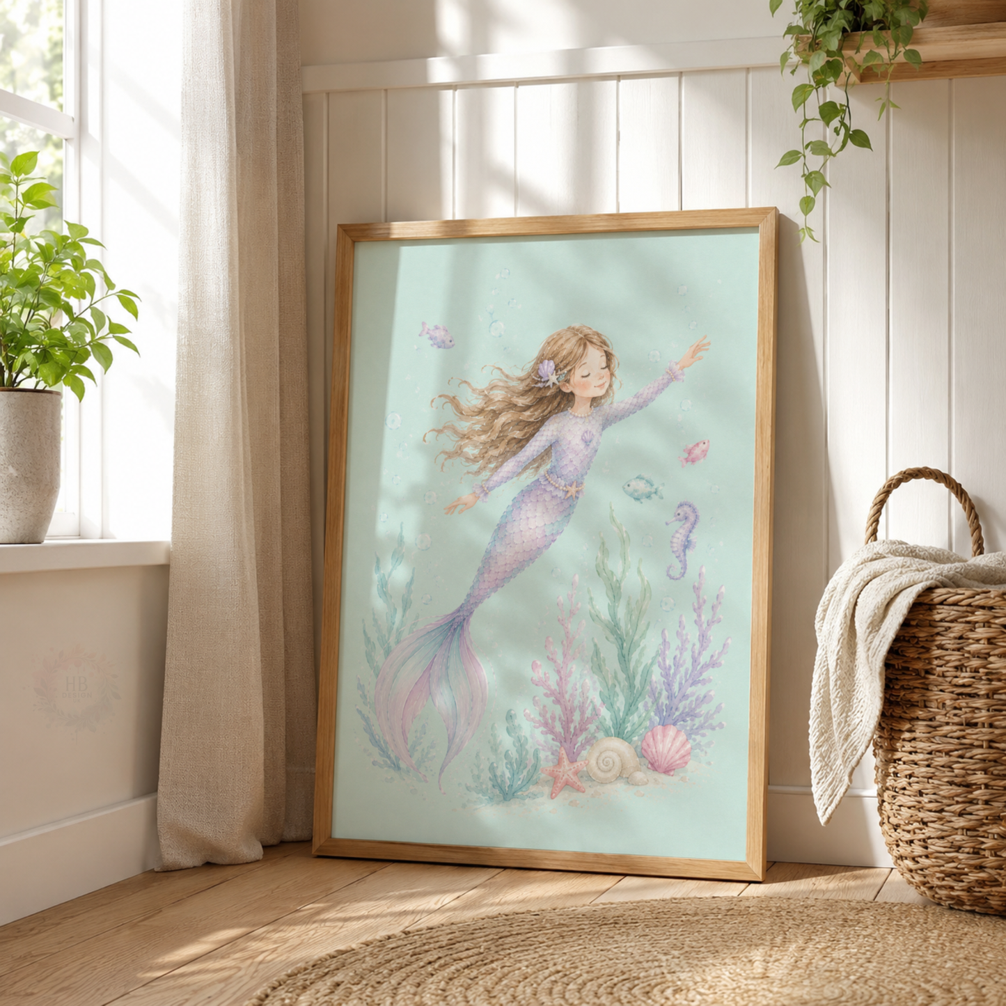 Personalised Mermaid Nursery Prints – Girls Under the Sea Wall Art Set