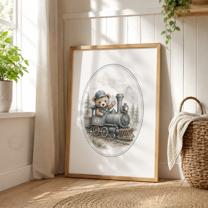 Vintage Teddy Bear Transport Wall Art Set – Nursery Adventure Prints