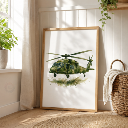 Military Vehicle Wall Art Set – Tank Helicopter & Army Truck Prints