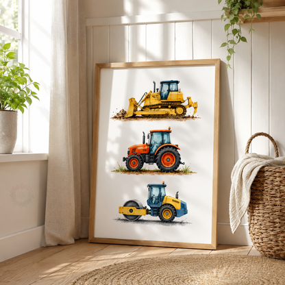 Dig & Build – Personalised Set of 3 Construction Vehicle Nursery Prints