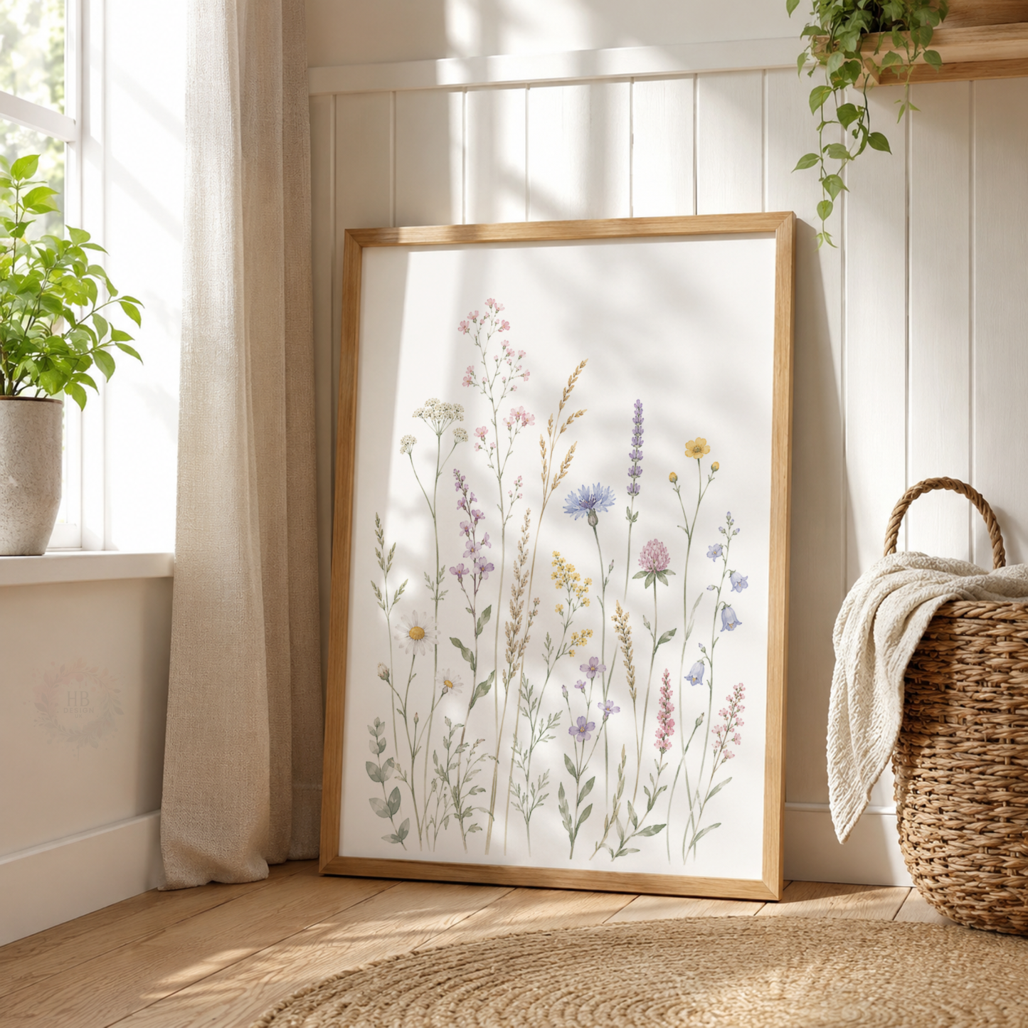Wildflower Wall Art Set – Pastel Botanical Meadow & Butterfly Prints