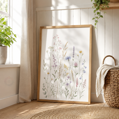 Wildflower Wall Art Set – Pastel Botanical Meadow & Butterfly Prints