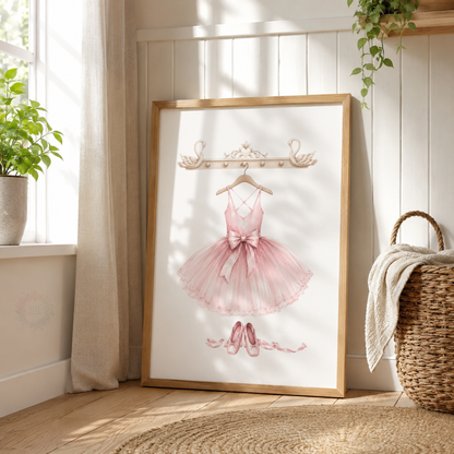 Pink Ballerina Nursery Wall Art Print Set – Ballet Dancer, Tutu & Ballet Shoes