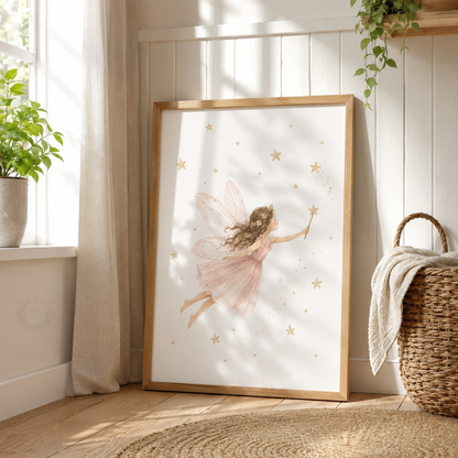 Personalised Fairy Nursery Prints – Pink Floral Initial & Fairy Wall Art Set