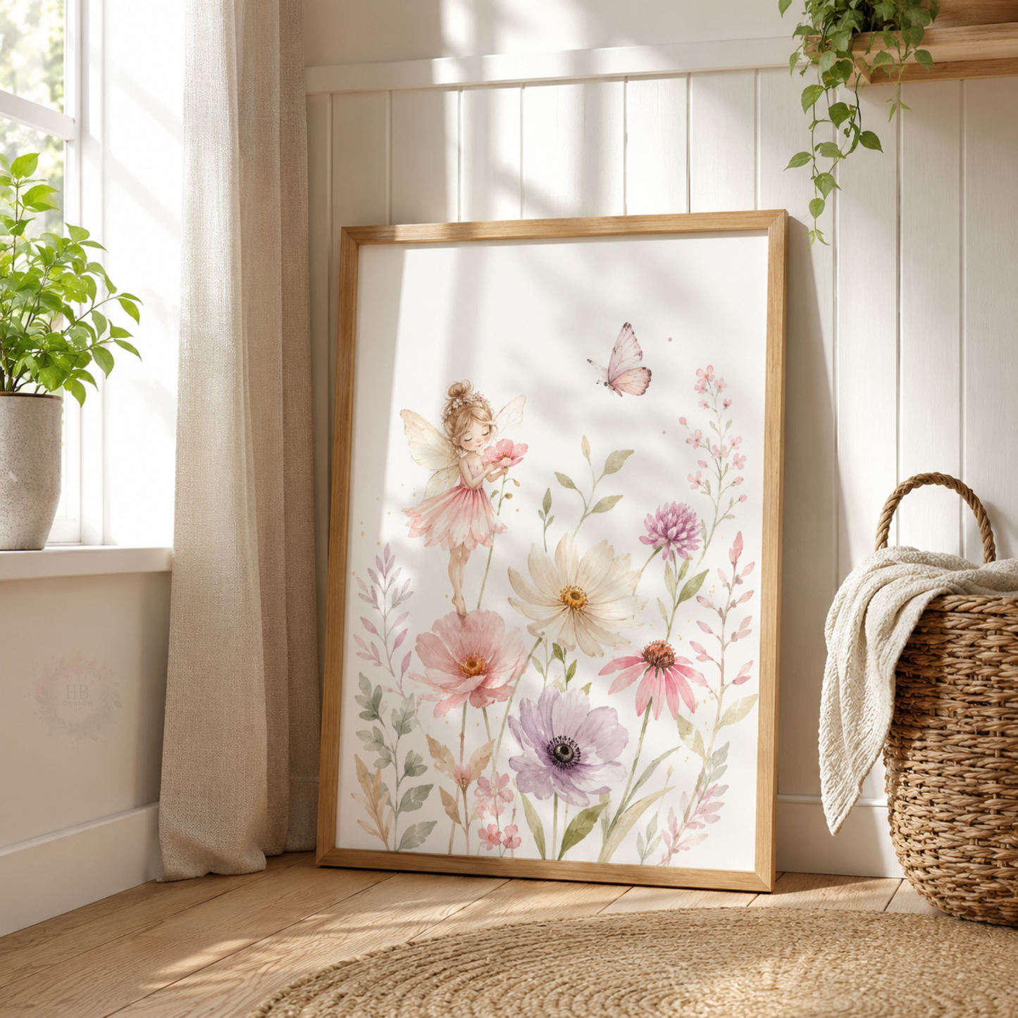 Personalised Fairy Wildflower Nursery Prints – Pink Floral Girls Wall Art Set