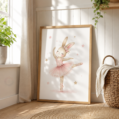 Pink Bunny Ballerina Nursery Wall Art Set – Watercolour Rabbit Ballet Prints