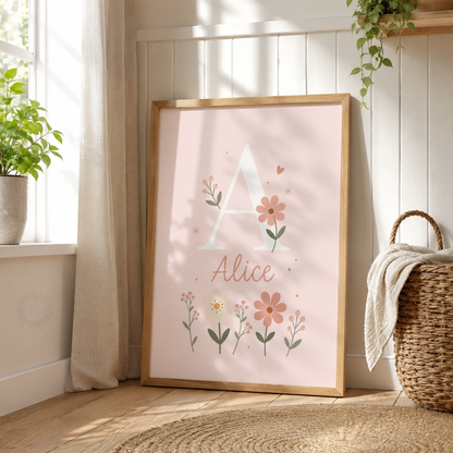 Personalised Wildflower Nursery Prints – Custom Name Floral Wall Art Set