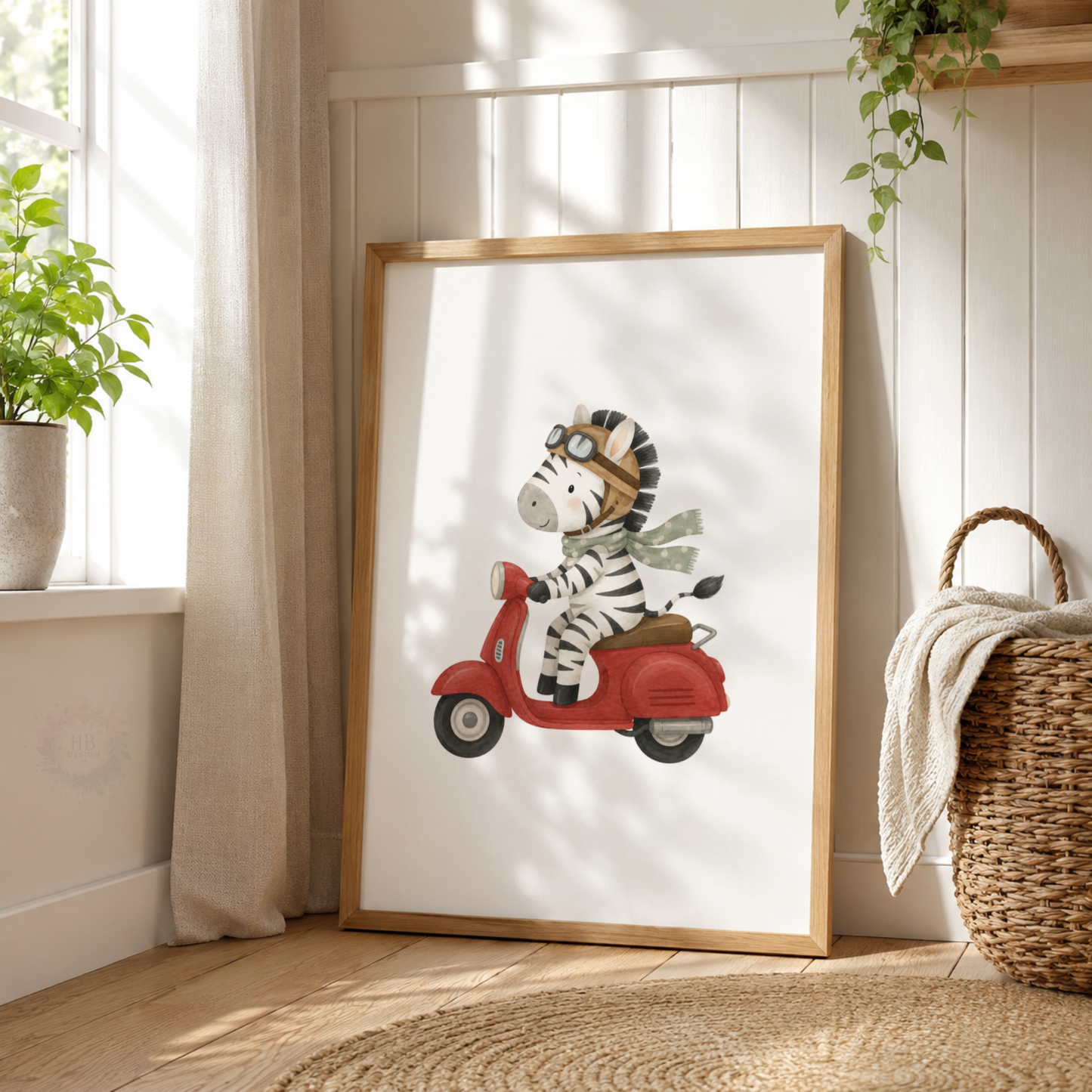 Safari Animal Transport Nursery Wall Art Set – Zebra Scooter, Penguin Submarine & Leopard Jeep Prints
