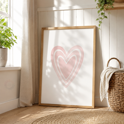 Pink Heart Nursery Prints – Set of 3 Minimalist Love Wall Art