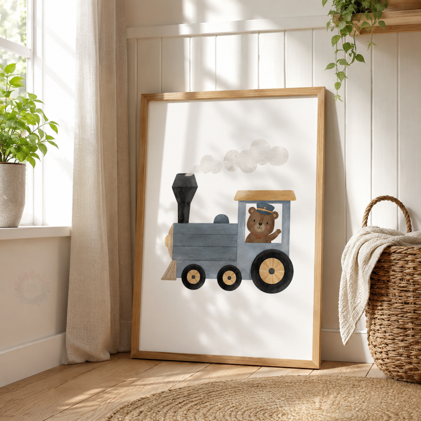 Safari Animal Transport Nursery Wall Art Set – Train, Sailboat & Helicopter Prints