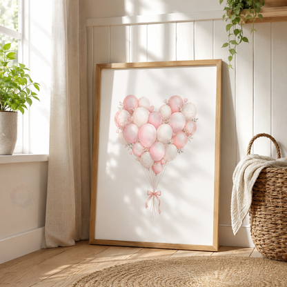 Pink Balloon & Hot Air Balloon Wall Art Print Set – Girls Nursery Decor