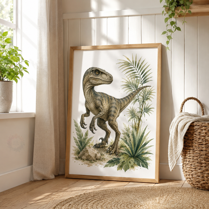 Realistic Dinosaur Nursery Wall Art Set – T-Rex, Triceratops & Raptor Prints