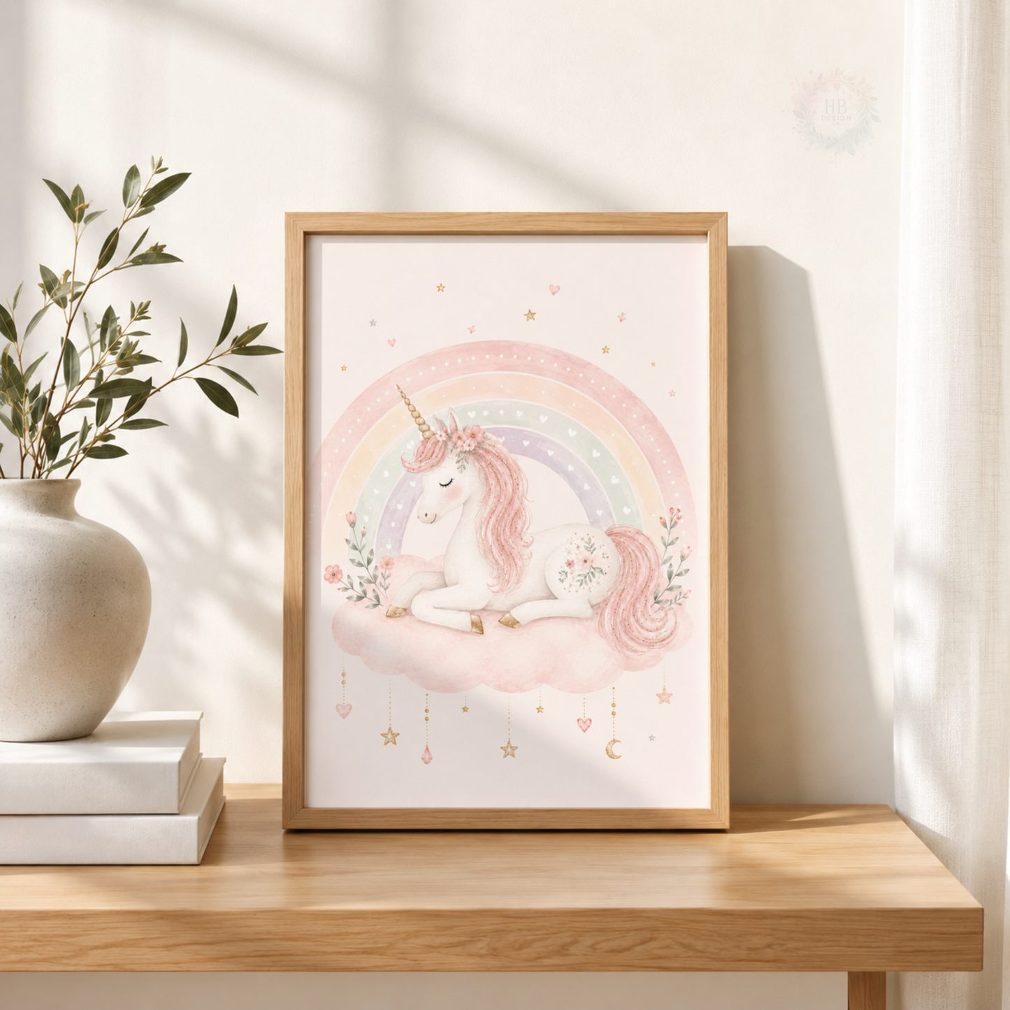 Pastel Unicorn Rainbow Nursery Wall Art Set – Pink Girls Bedroom Prints