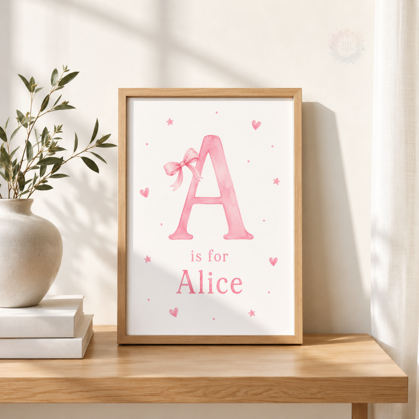 Personalised Strawberry & Bow Wall Art Print Set – Girls Bedroom Decor