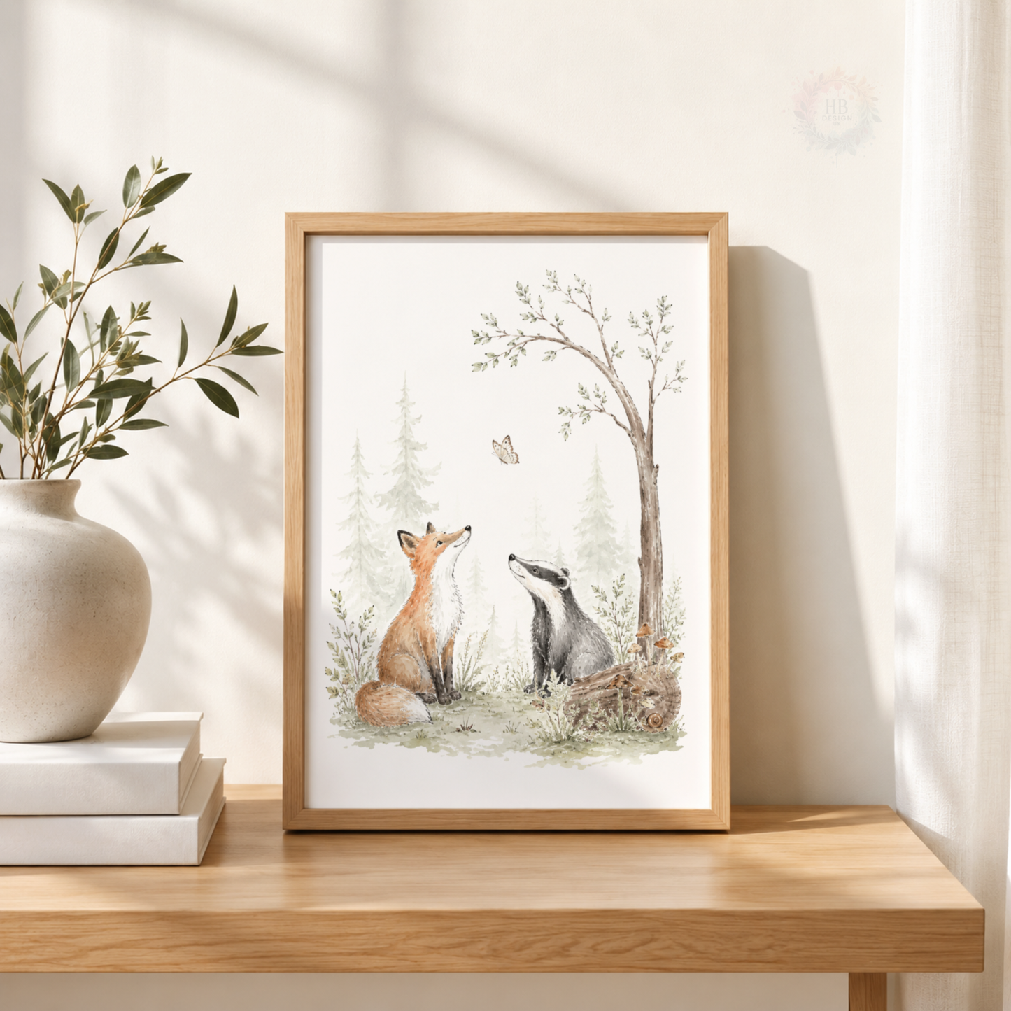 Woodland Animal Nursery Prints – Fox, Badger, Rabbits, Hedgehog & Squirrel Wall Art Set