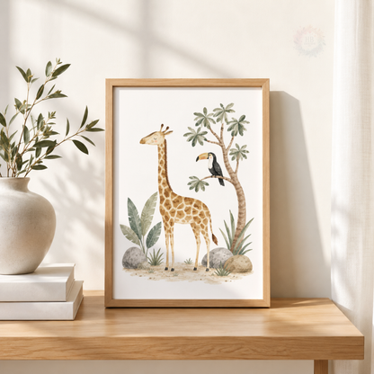 Safari Animals Nursery Prints – Set of 3 Jungle Animal Watercolour Wall Art