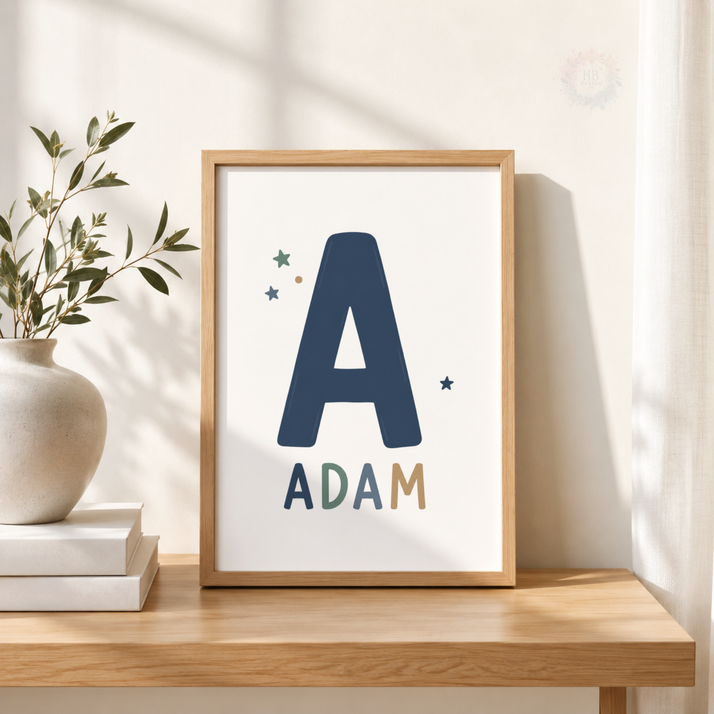Personalised Boys Nursery Prints – Name Initial & Little Man Cave Wall Art Set