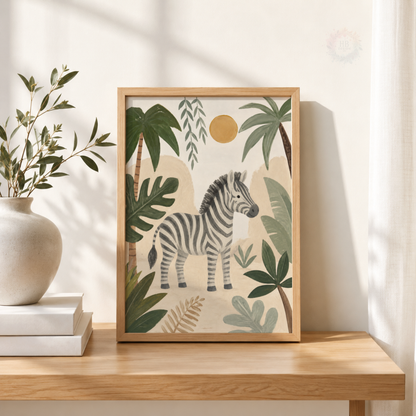 Zebra Jungle Nursery Print – Safari Animal Kids Wall Art