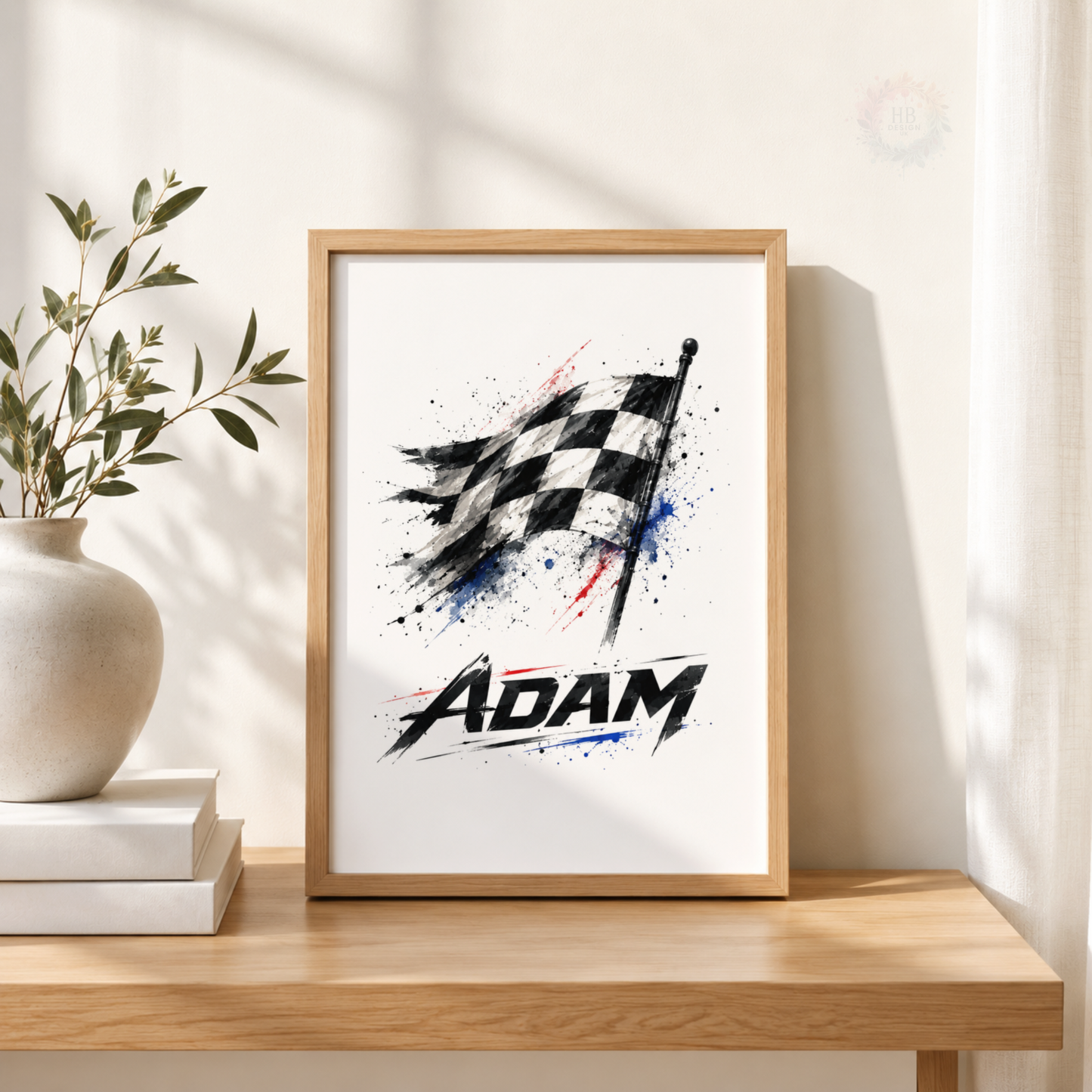 Personalised Monster Truck Wall Art Set – Racing Flag & Off-Road Truck Prints