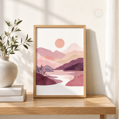 Pink & Purple Mountain Landscape Prints – Set of 3 Boho Scenic Wall Art