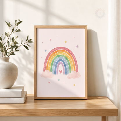 Rainbow & Shooting Star Nursery Prints – Set of 3 Colourful Girls’ Wall Art