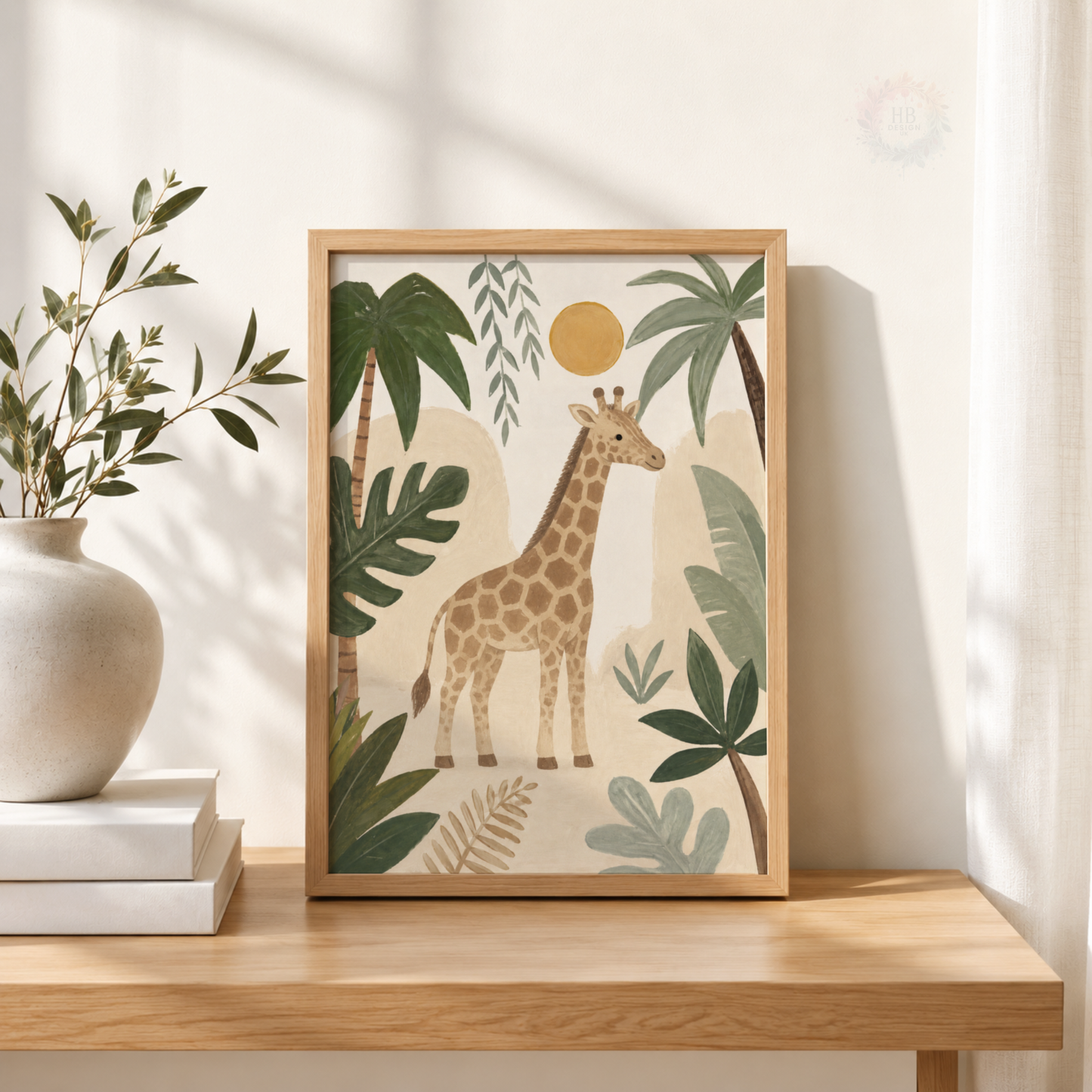 Giraffe Jungle Nursery Print – Safari Animal Kids Wall Art