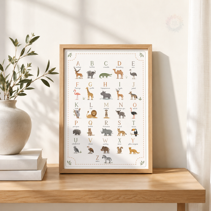 Animal Alphabet Nursery Print – A-Z Educational Wildlife Wall Art