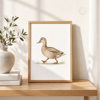 Duck Family Nursery Prints – Mallard, Duck & Ducklings Farm Animal Wall Art Set