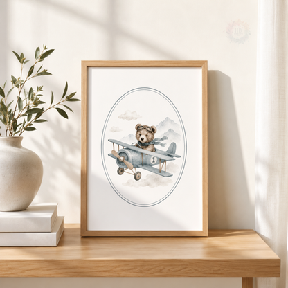 Vintage Teddy Bear Transport Wall Art Set – Nursery Adventure Prints