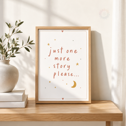 Just One More Story Please Nursery Print – Bedtime Quote Wall Art