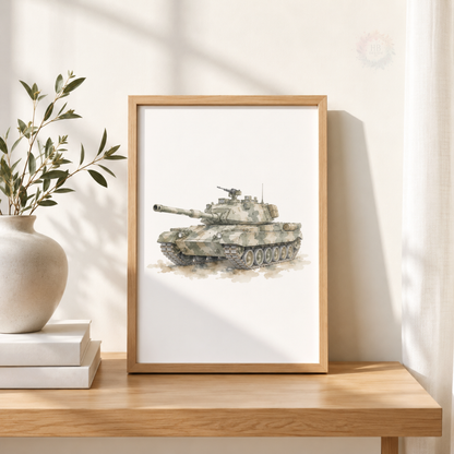 Military Vehicle Wall Art Set – Army Truck, Navy Ship & Tank Prints