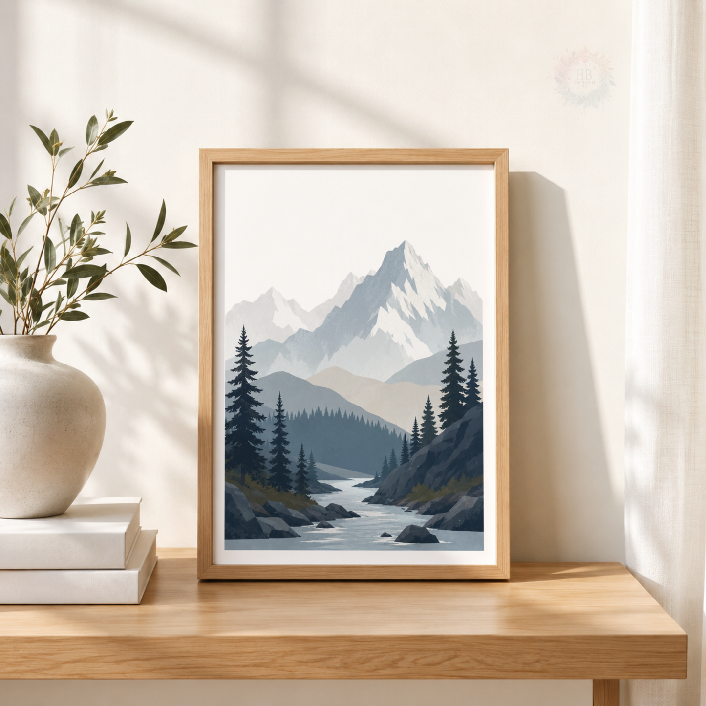 Mountain Landscape Wall Art Prints – Set of 3 Blue Alpine Forest & Lake Prints
