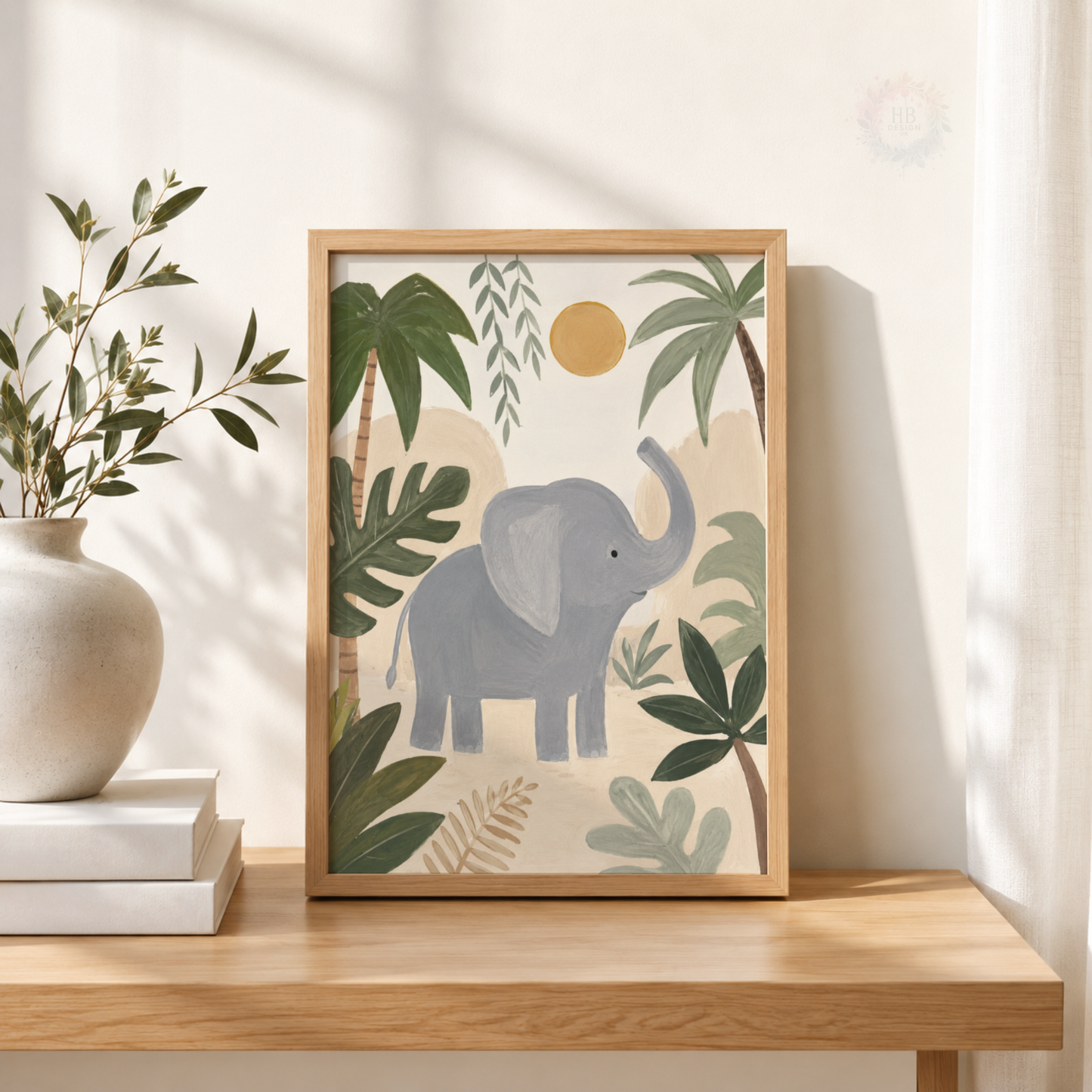Elephant Jungle Nursery Print – Safari Animal Kids Wall Art
