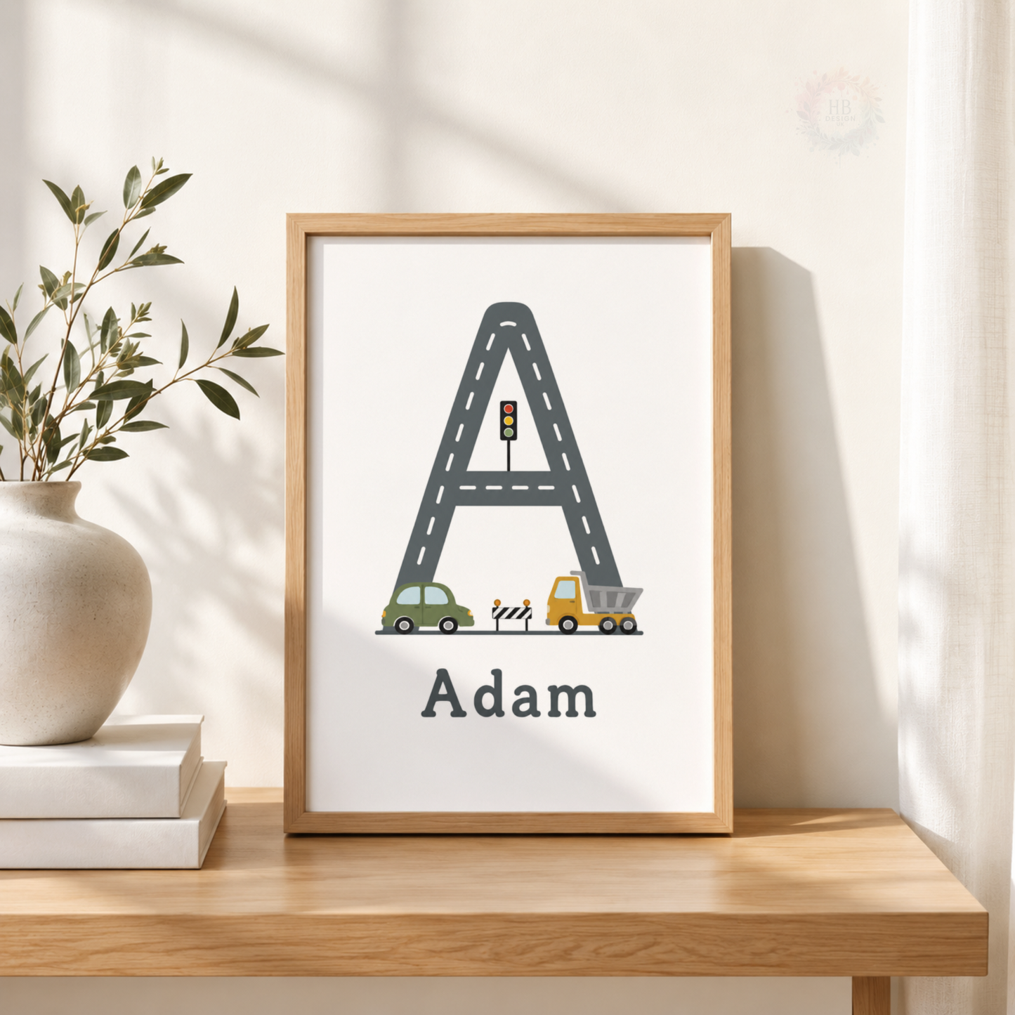 Personalised Transport Nursery Prints – Set of 3 Cars & Road Boys’ Wall Art
