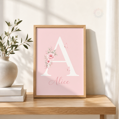 Personalised Princess Nursery Prints – Set of 3 Pink Castle, Princess & Name Wall Art