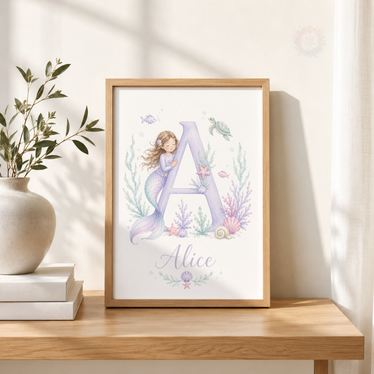 Personalised Mermaid Nursery Prints – Girls Under the Sea Wall Art Set