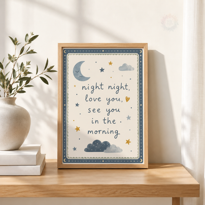 Night Night Love You Nursery Print – Moon & Stars Bedtime Quote Wall Art
