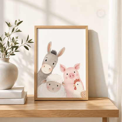 Cute Farm Animal Nursery Prints – Set of 3 Watercolour Farmyard Wall Art