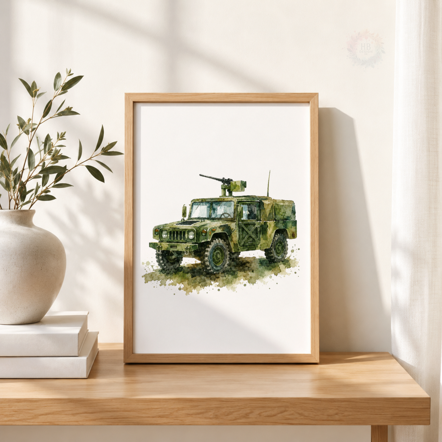 Military Vehicle Wall Art Set – Tank Helicopter & Army Truck Prints