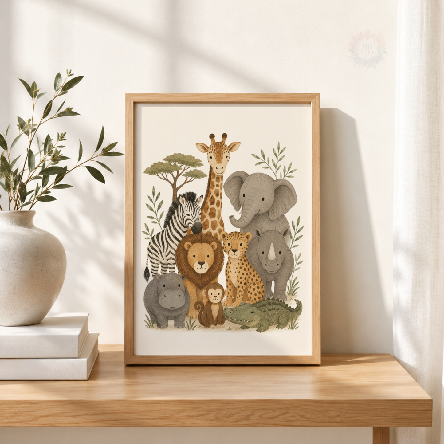 Safari Animals Nursery Print – Jungle Friends Kids Wall Art