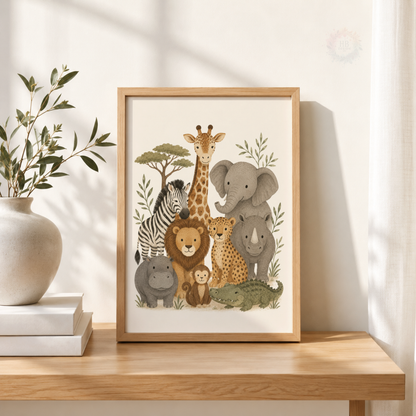 Safari Animals Nursery Print – Jungle Friends Kids Wall Art
