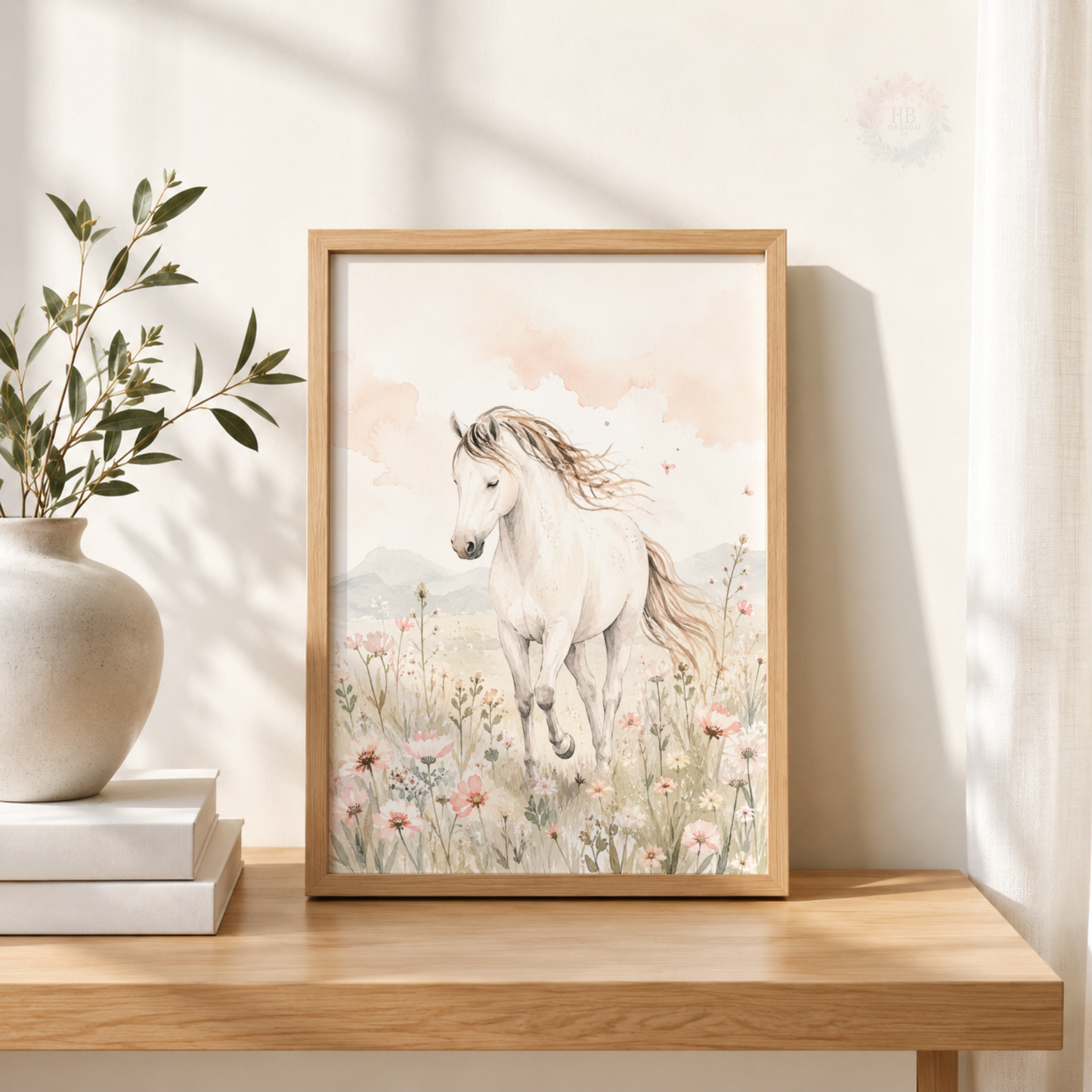 Pastel Horse Meadow Wall Art Set – Watercolour Equestrian Nursery Prints